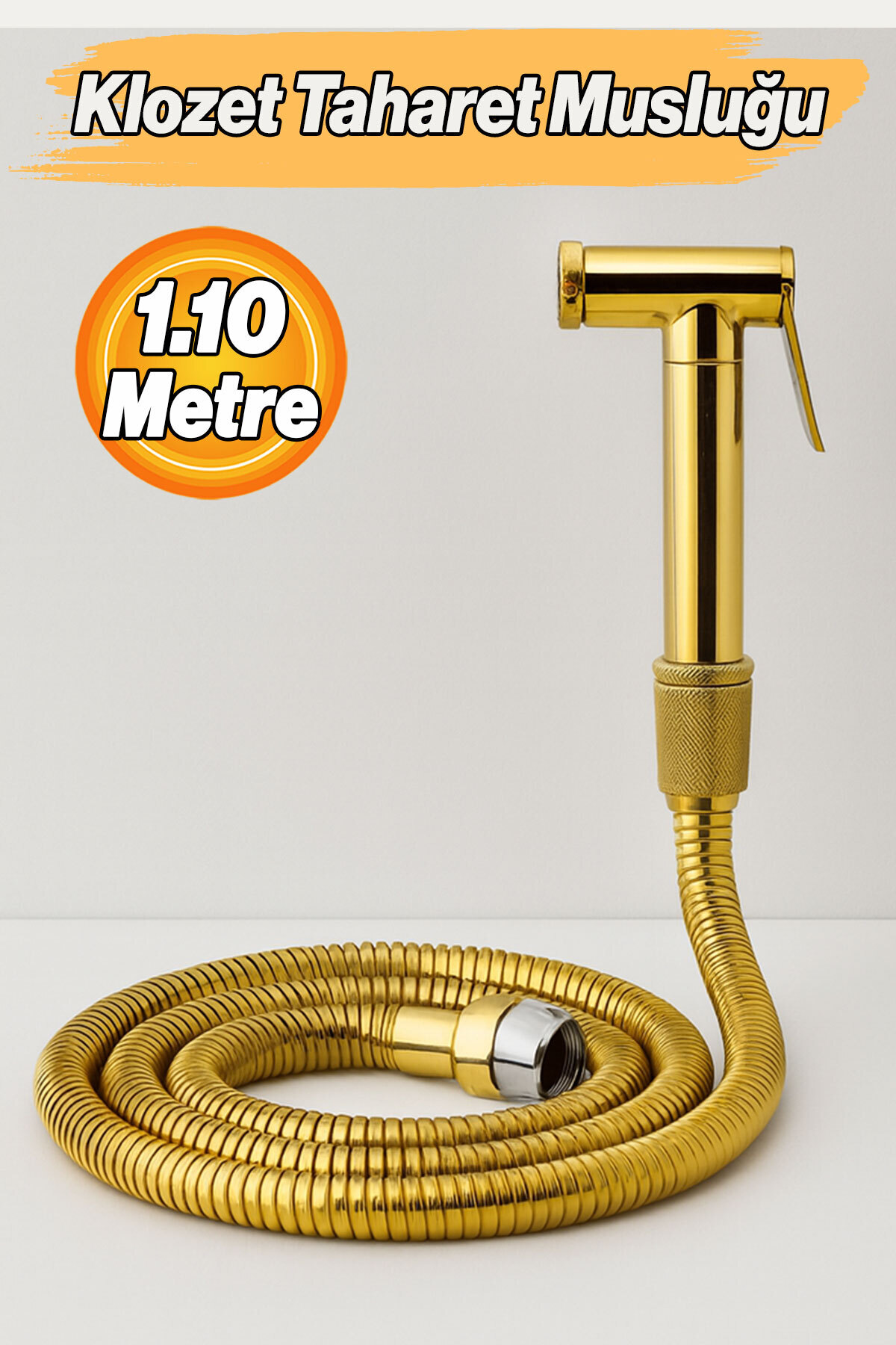 Badem10 Taharet Matik Lüks Gold Oval Tasarım Su Basınç Ayarlı Hijyenik Kullanım Uyumlu Bide Spreyi