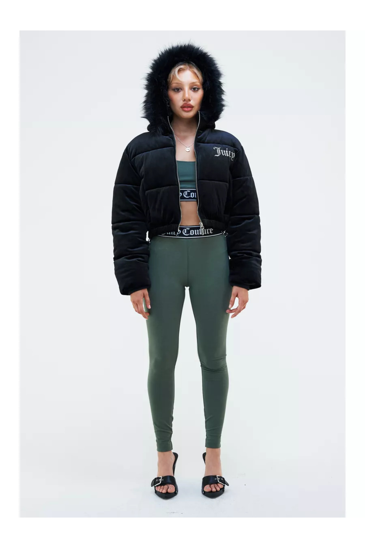 BALİNA  Siyah Juicy Taş Baskılı Şişme Bomber Crop Mont - Görsel 6