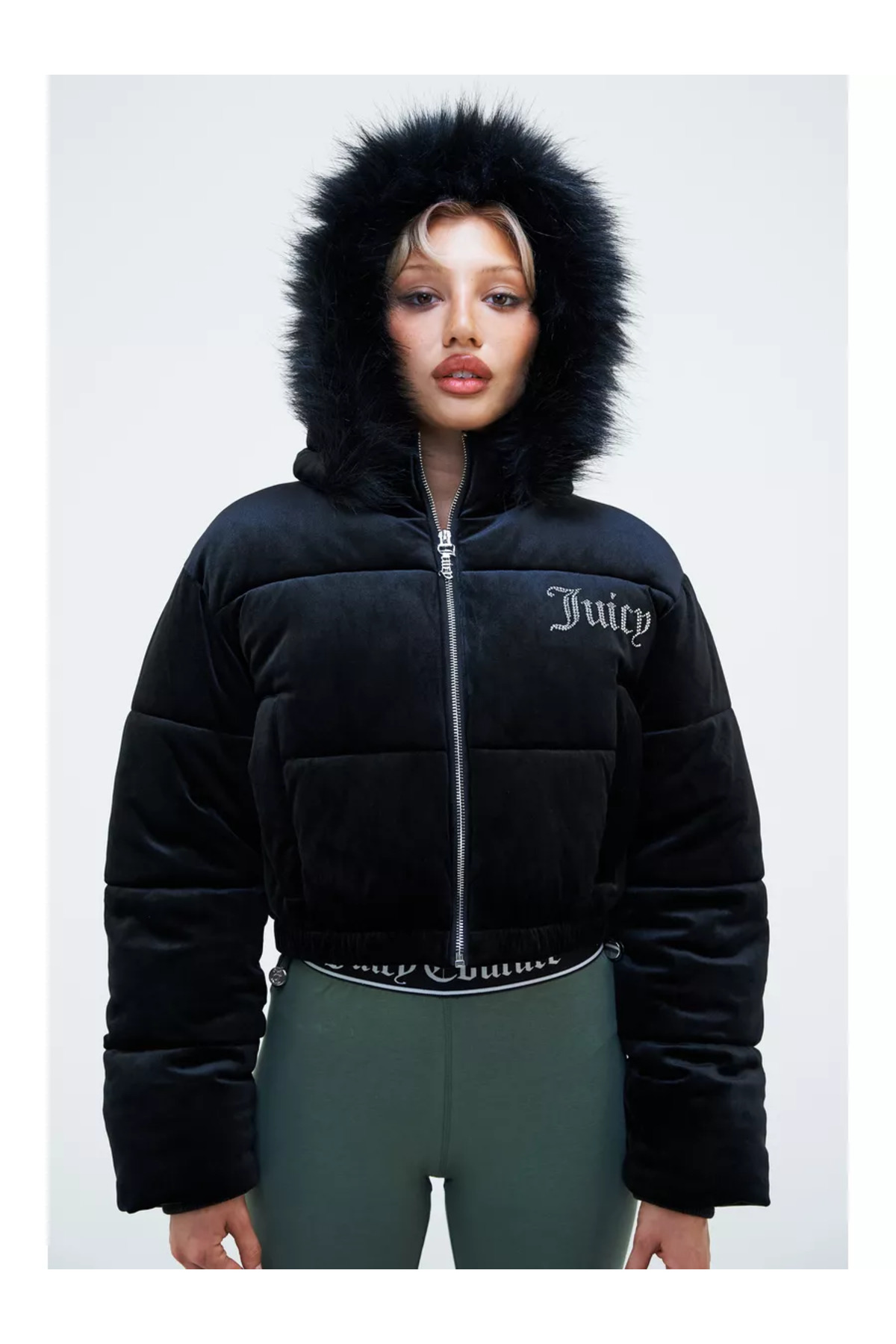 BALİNA  Siyah Juicy Taş Baskılı Şişme Bomber Crop Mont - Görsel 5