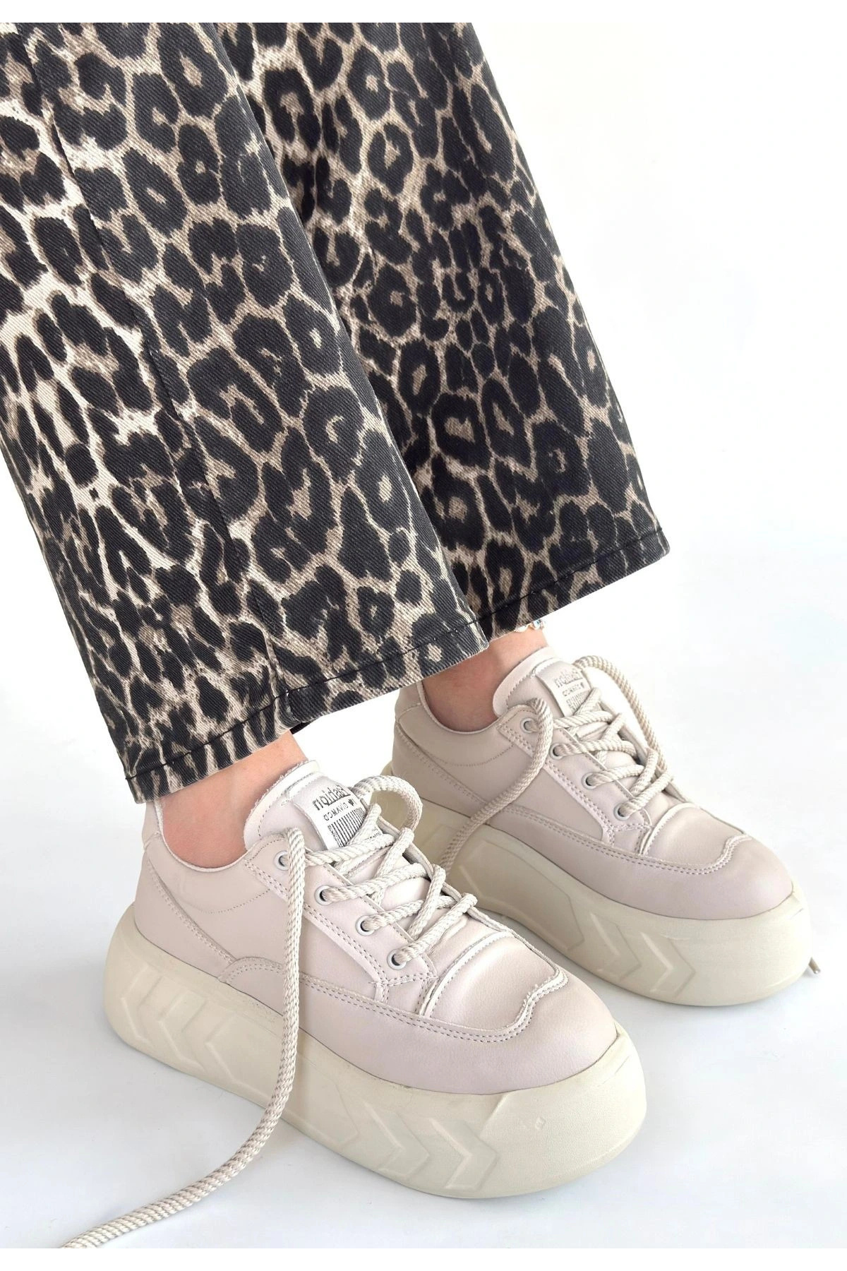 ALFA AKSESUAR 03 Emwa Bej Cilt Bağcıklı Spor Ayakkabı