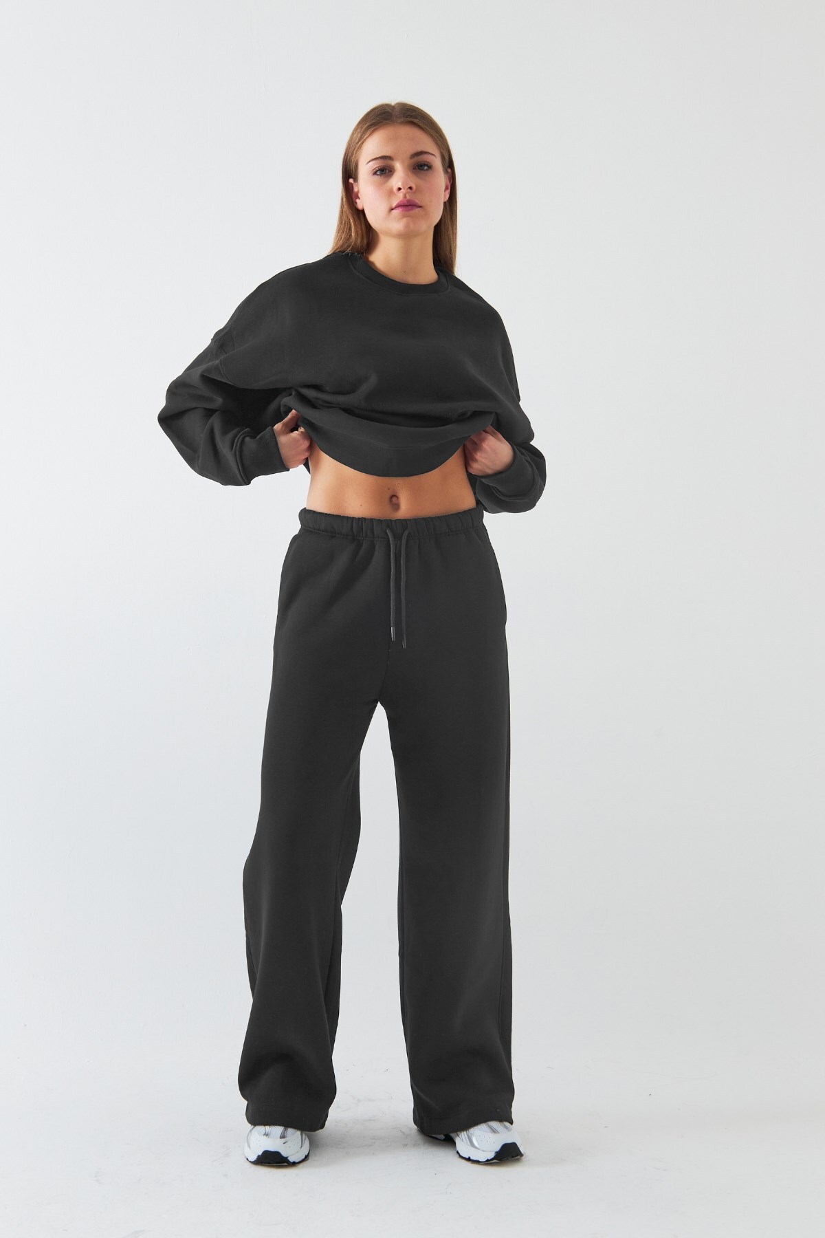 Unisex Oversize Eşofman Takımı Basic Füme – Bisiklet Yaka, Bol Paça, 3 İplik Şardonlu Polar — رنگارنگ PRA-13143858-547516 — تصویر 5 از 7