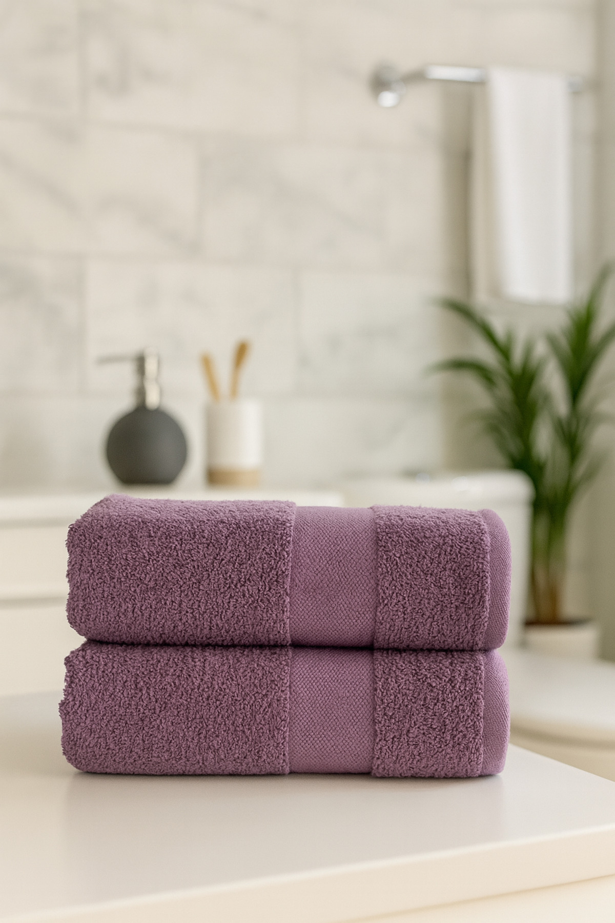 2-Piece Point Border Head-Hand Towel Set 60x110 Cm