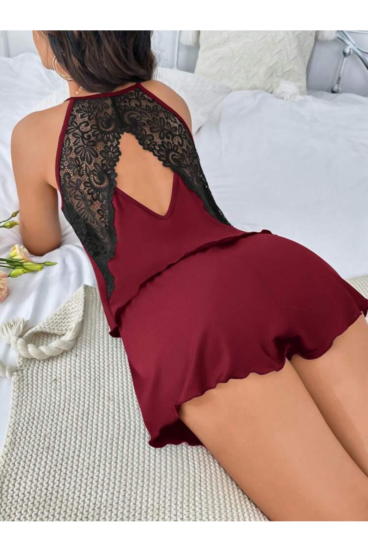 Rose Alexandra Kadın Sırt Dekolteli Dantel Detaylı Şhortlu Takım