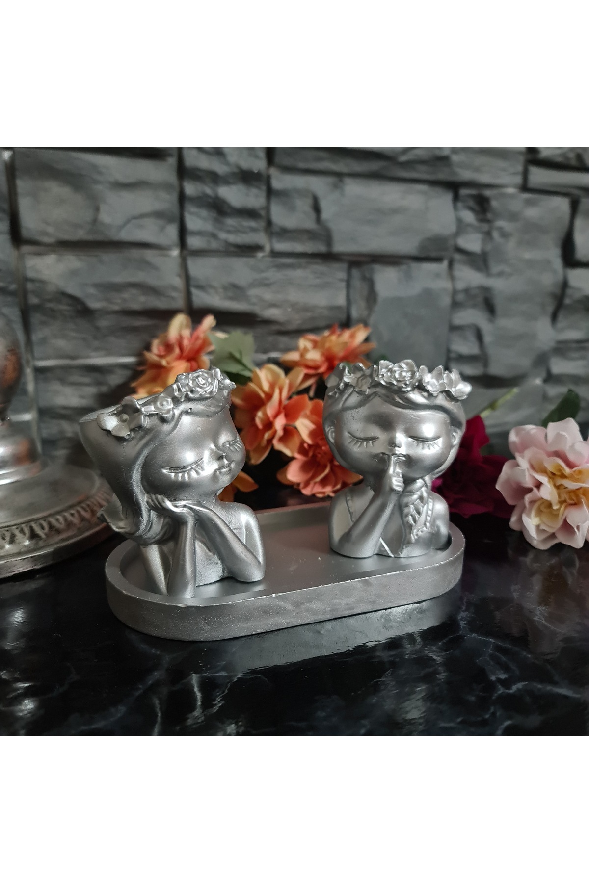 Florist Girls Double flower pot and tray decorative object ornament trinket gift