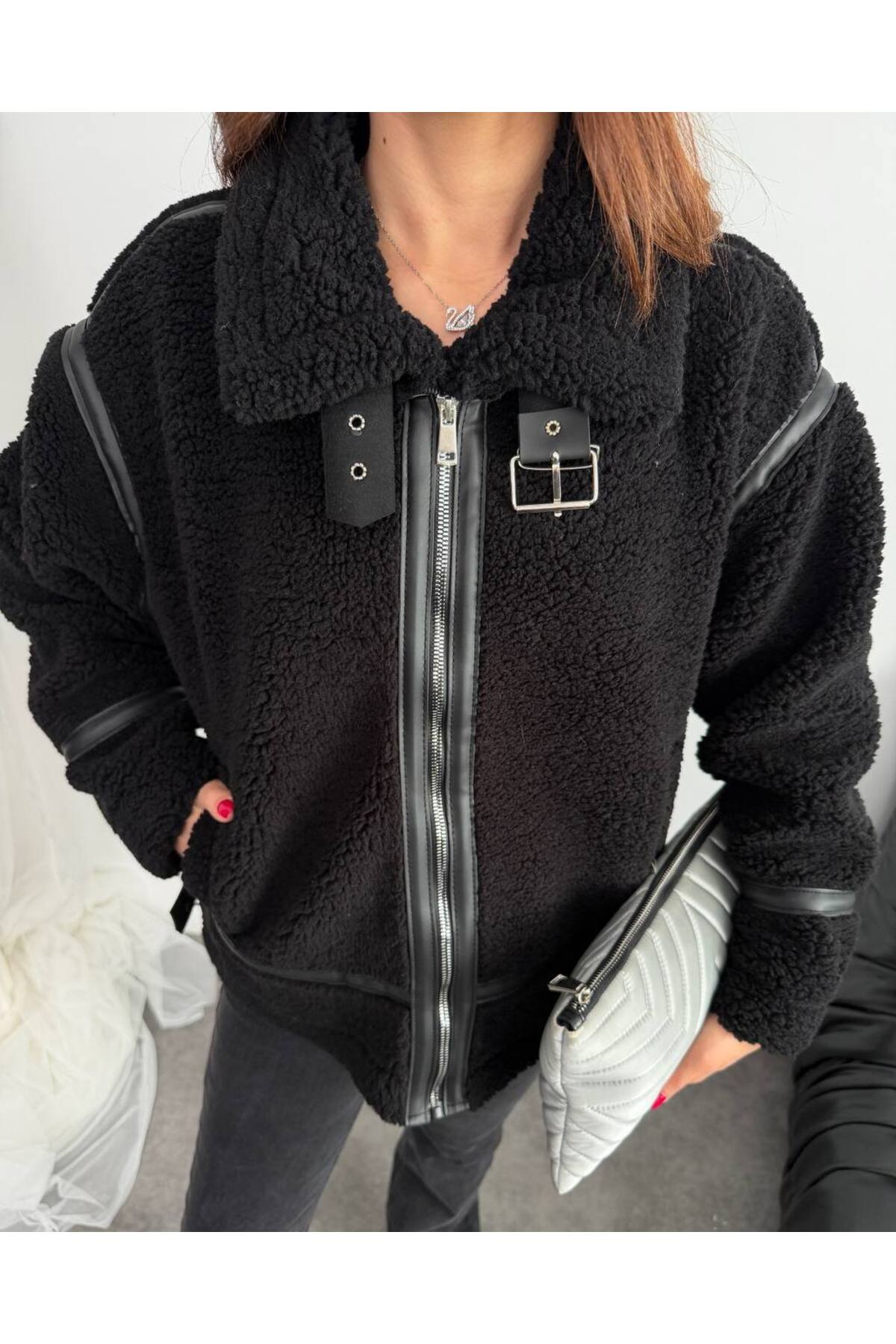 ZF Viral Teddy Plüsch Biker-Jacke - Görsel 3