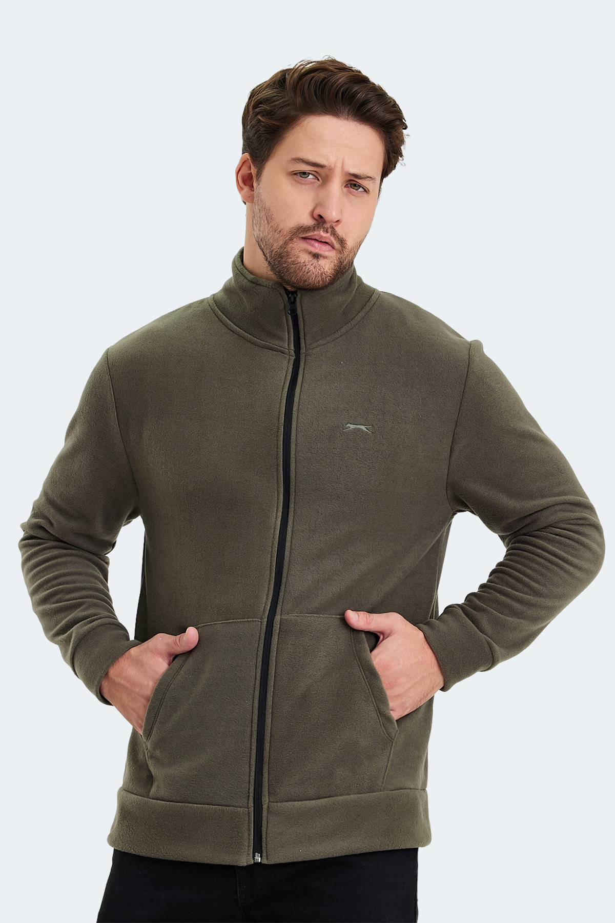 Slazenger SANSA 2 Lİ SET Erkek Fermuarlı Dik Yaka Cepli Siyah - Haki Polar görsel 3