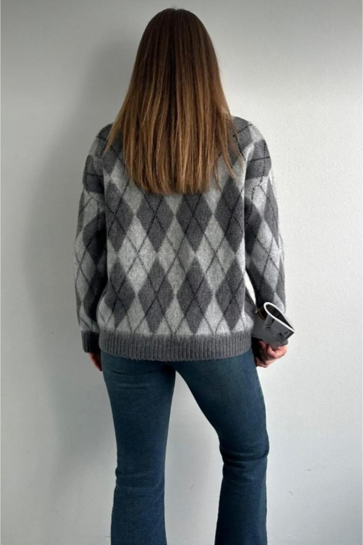 DAĞON'S  DGN'S ÖZEL BAKLAVA DESEN KADIN TRİKO ŞARDONLU KAZAK - Görsel 5