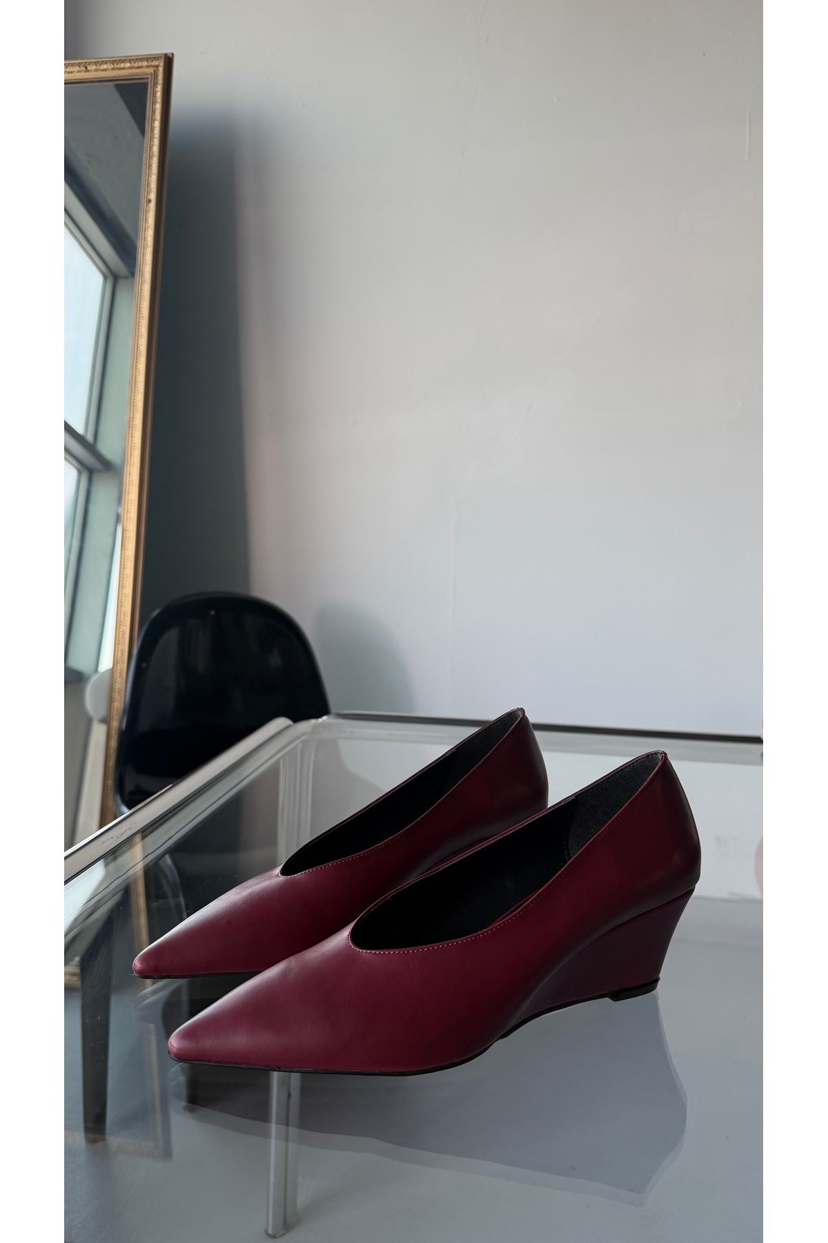 Eataly Shoes Alba Bordo Cilt Dolgu Topuklu Kadın Ayakkabı görsel 7