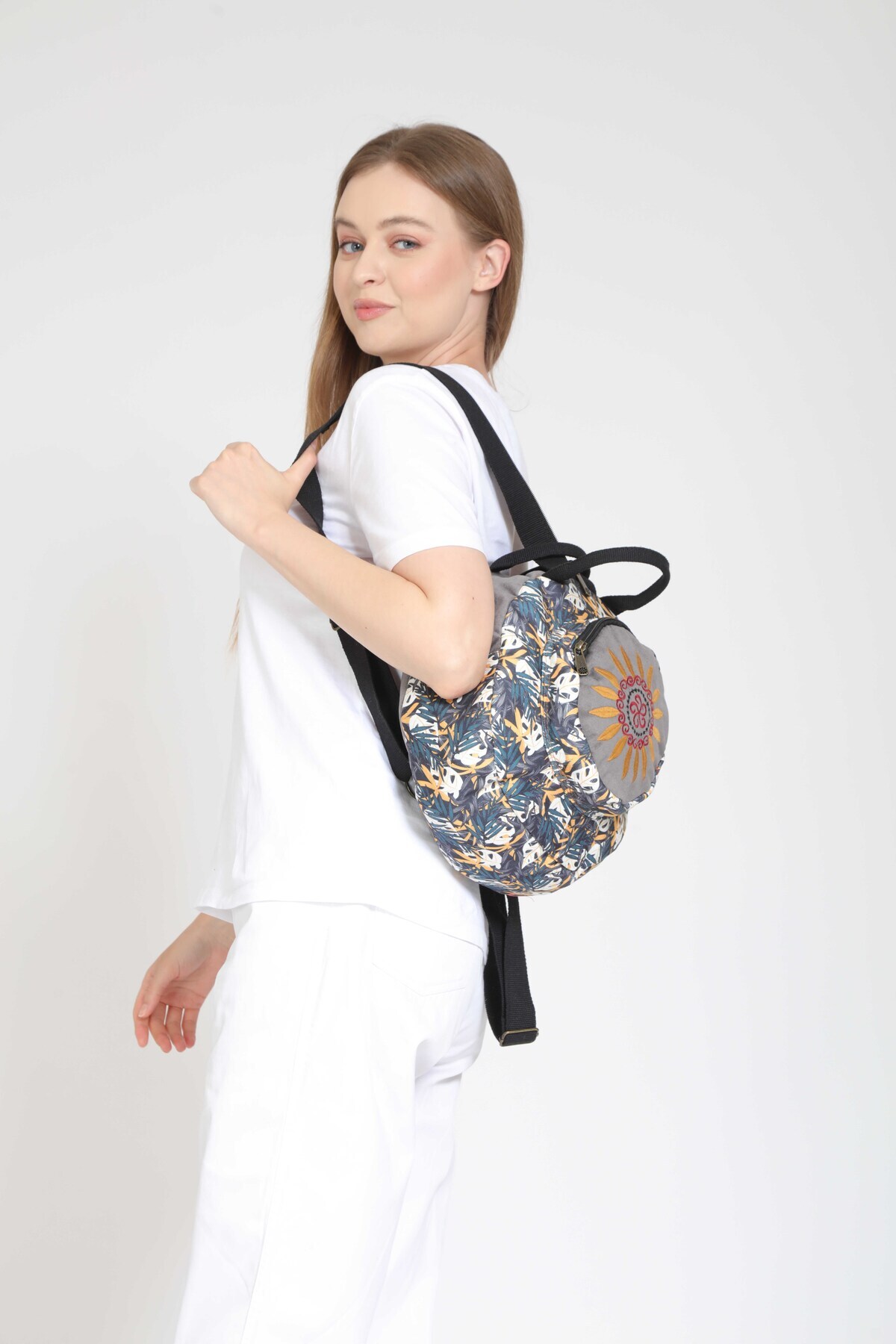 Fargin Ethnic Authentic Bohemian Round Embroidered Backpack Casual Travel Backpack
