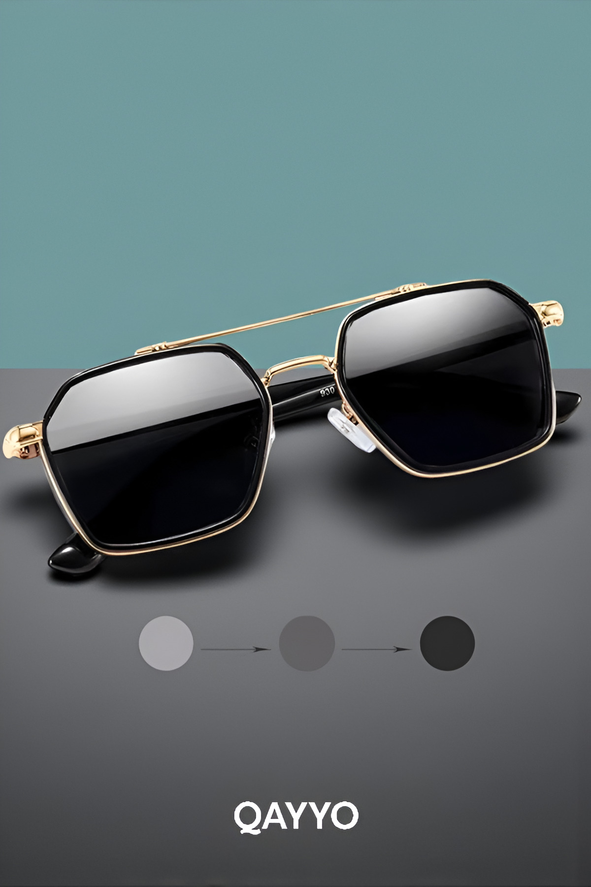 QAYYO Accessories  Güneş Gözlüğü Erkek Uv400 Cam Ce Belgeli Gold Siyah - Görsel 3