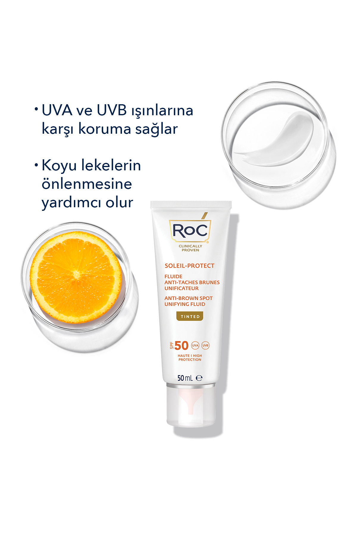 Ton Eşitleyici Leke Karşıtı Yüz Kremi SPF50 50 ml + Hyalüronik Asit Kapsül Serum 10 adet Hediyeli — ROC0016 — تصویر 3 از 6