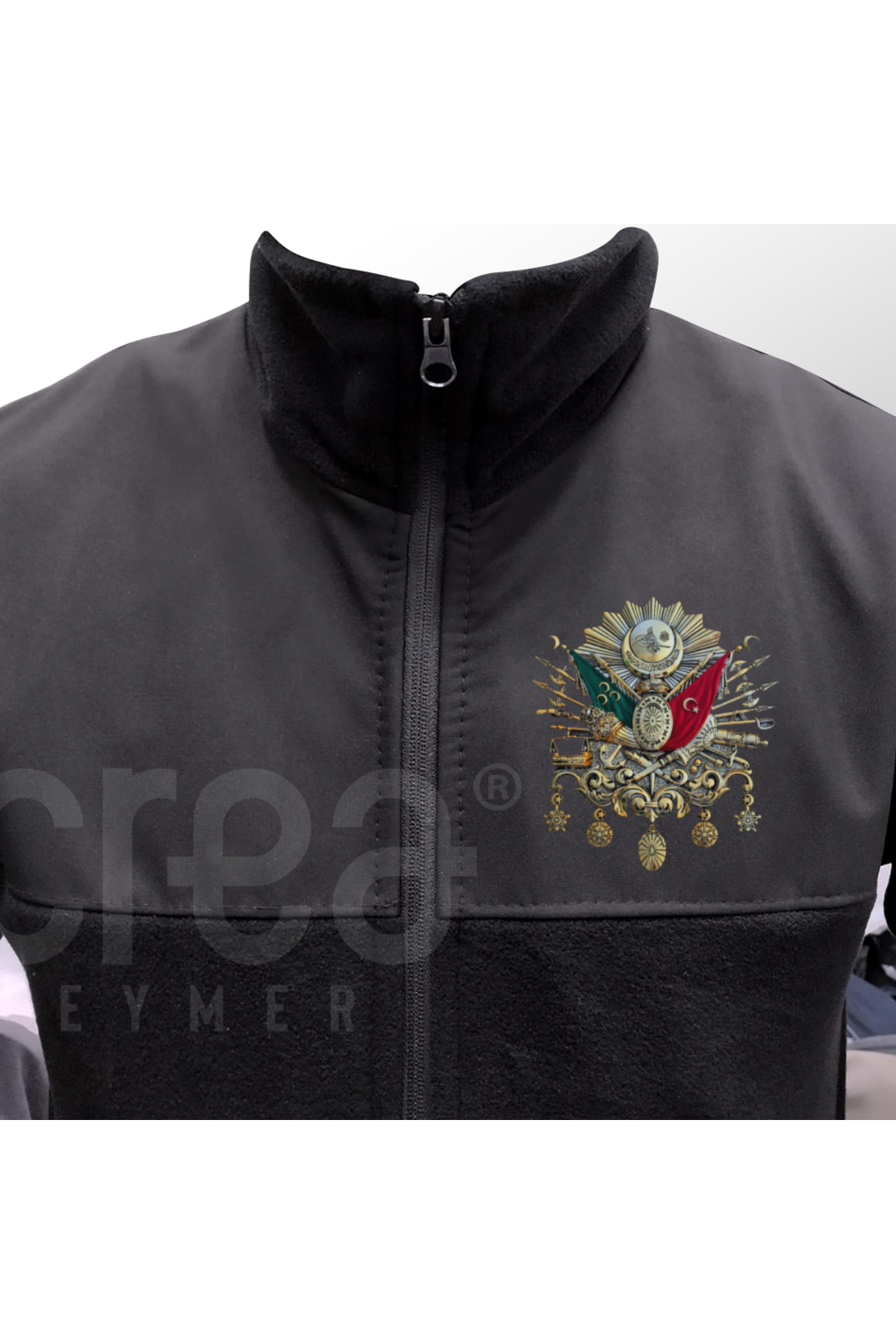 Osmanlı Amblemli Non-Pilling Full Zipper Softshell Fleece - Softshell Polar Mont Siyah — مشکی ssh-014