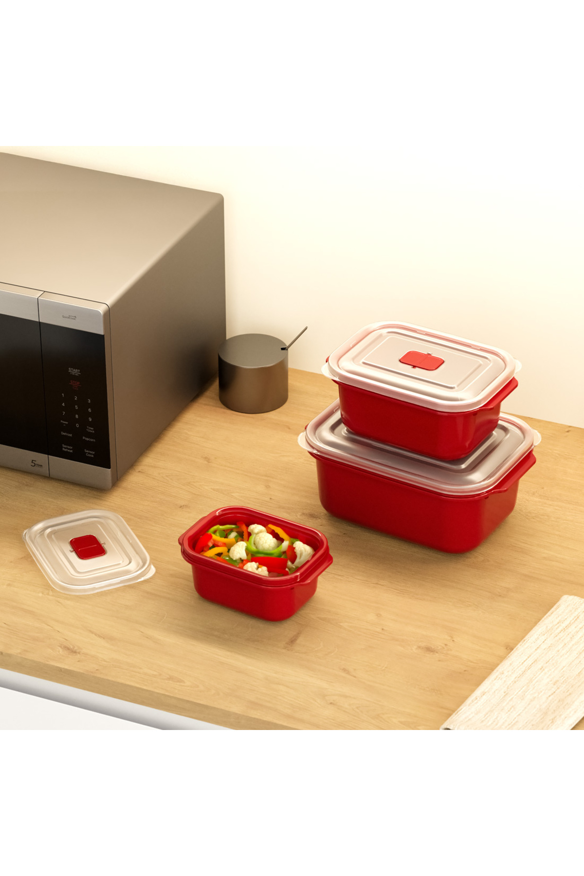 PONÇİK BEBEK 3'lü Saklama Kabı Kırmızı Renk 3 Parça Dikdörtgen Set ( 500 x 1000 x 2000 ml ) fotoğrafı 4 (önizleme)