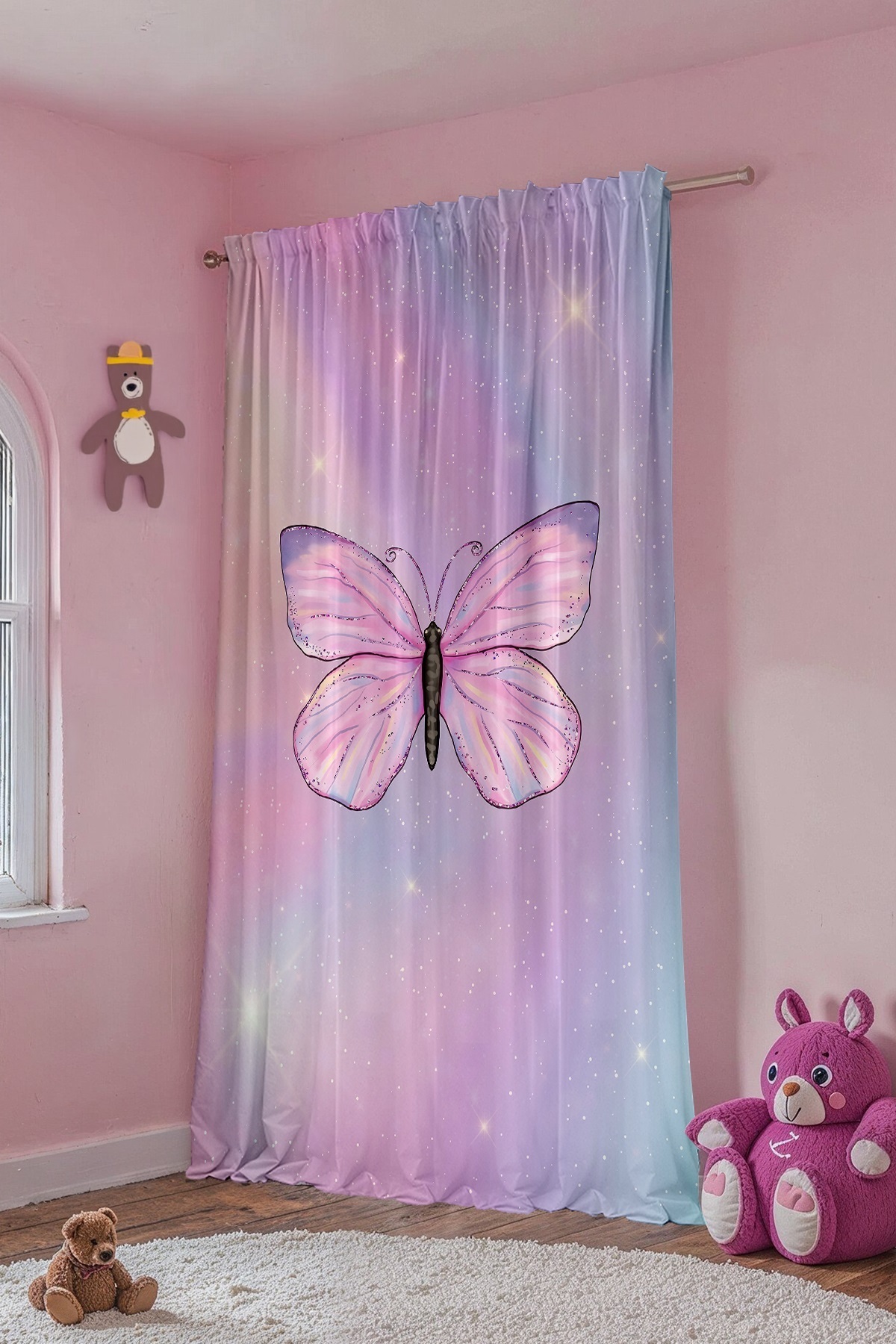 Evpanya Işıltılı Kelebek Desenli Çocuk Bebek Odası Fon Perde (Tek Kanat Fiyatlandırma) fotoğrafı 4 (önizleme)