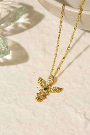 Gümüş Vadisi Kadın 925 Ayar Altın Kaplama Zirkon Taşlı Zümrüdü Anka Kuşu Kolye