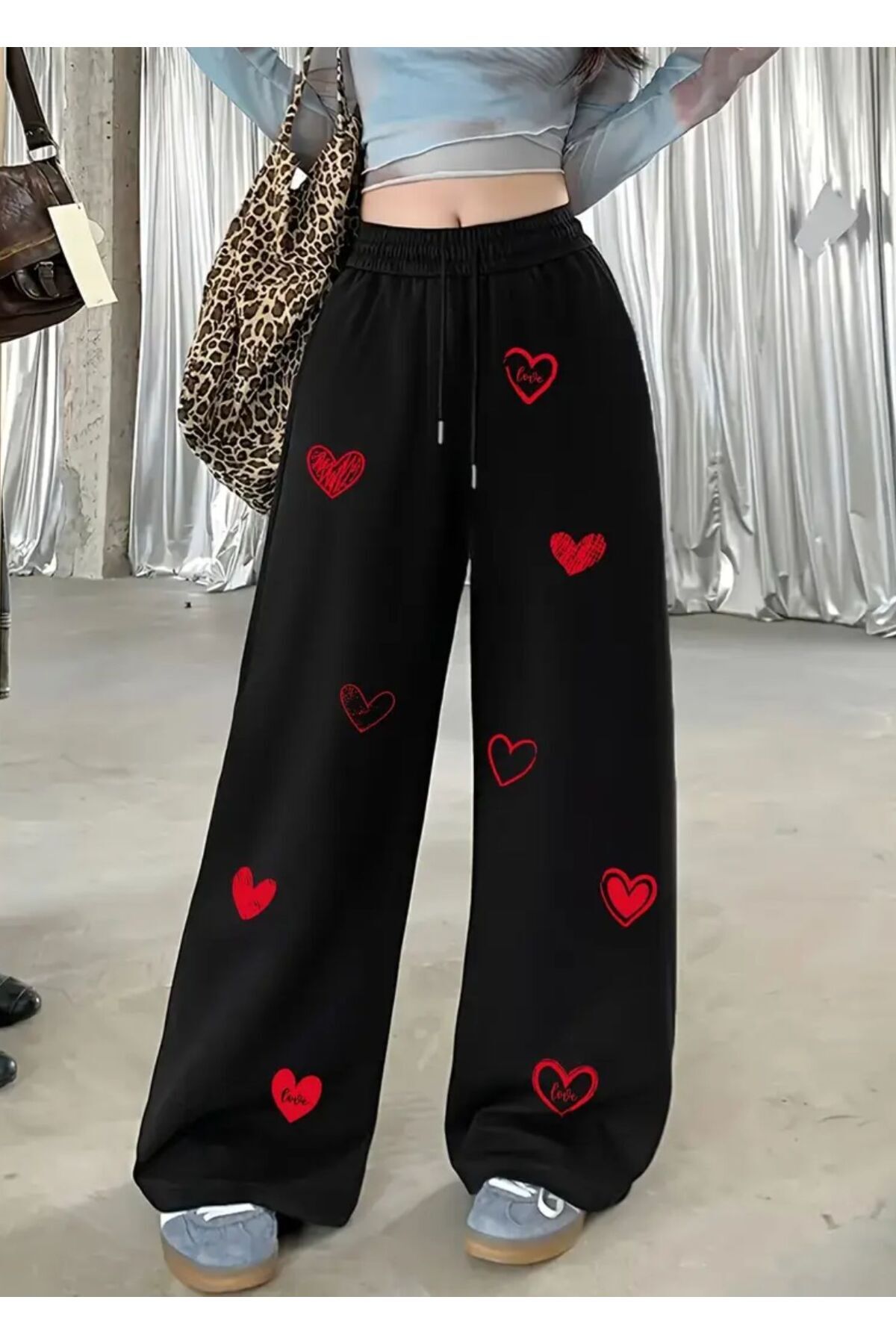 Le Vion  Baskı Detaylı Oversize Geniş Paça Rahat Kesim Kadın Eşofman Altı