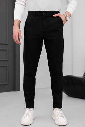 MODAMESTO Erkek Siyah Slim Fit Likralı Kumaş Pantolon