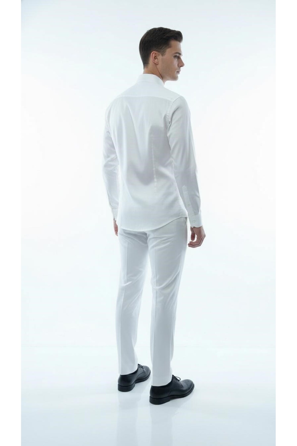 Erkek Klasik Slim Fit Gömlek – Nefes Alan Kumaş, Şık Ofis Gömleği, Beyaz/Siyah — سفید PRA-13333023-857442 — تصویر 4 از 6