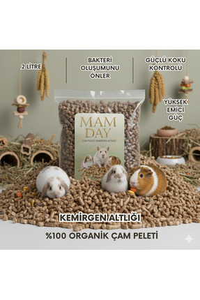 Mam Day Doğal Organik Kemirgen Altlığı Talaş Çam Peleti 2 Lt ( Tavşan , Chinc...
