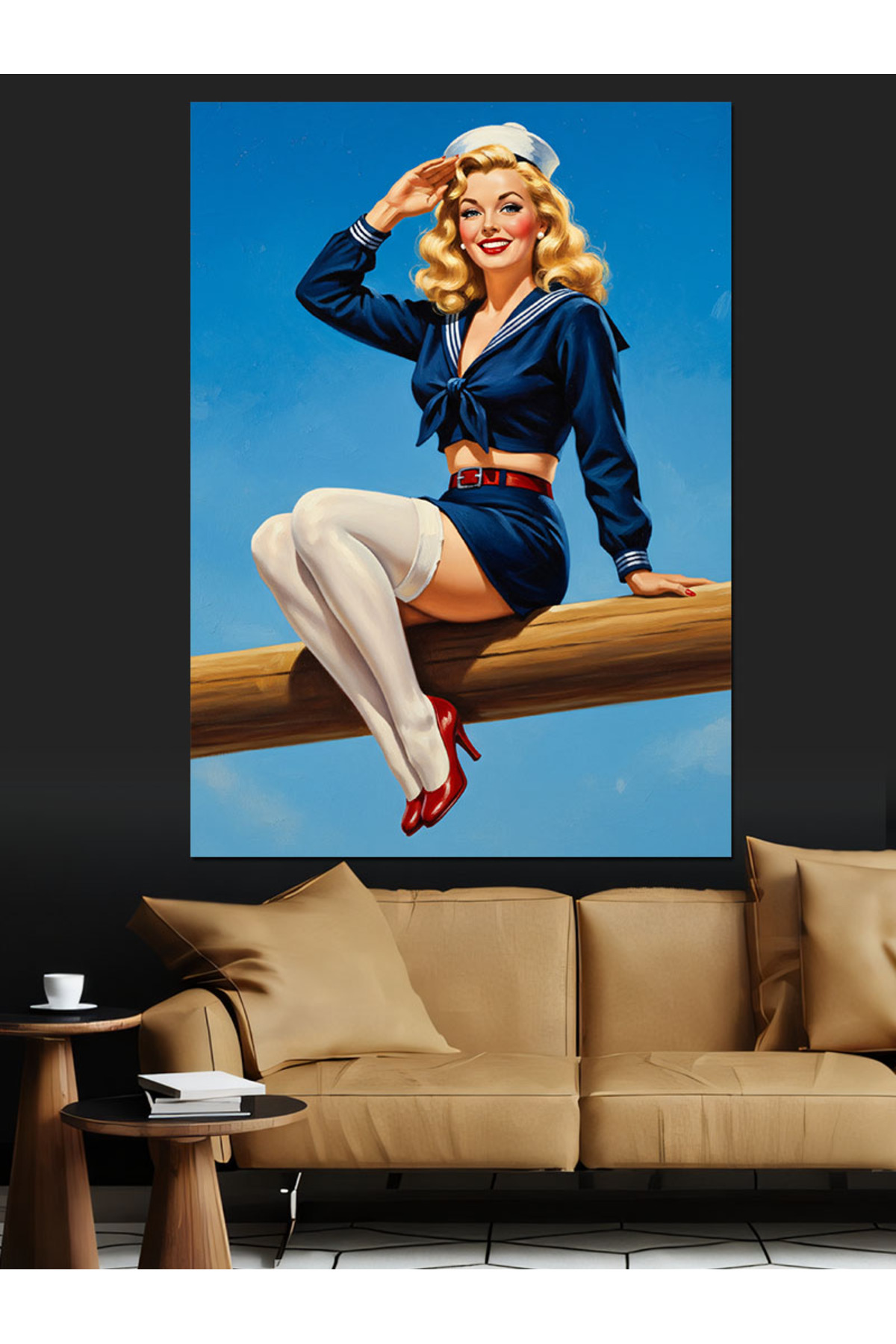 Denizci Pin-Up Yüksek kaliteli yağlı boya dokulu Kanvas Canvas Tablo kanvas tablo canvas tablo duva