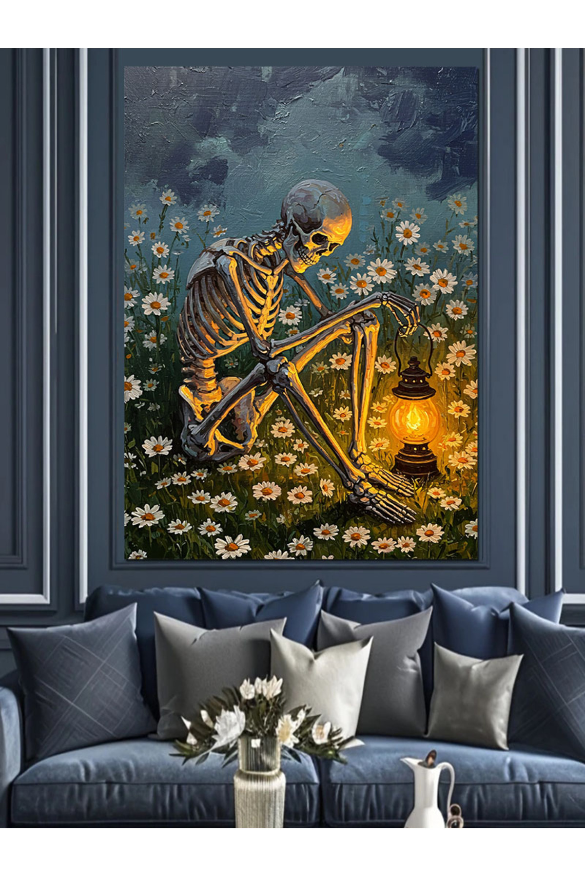 Papatyalar Ve Yüksek kaliteli yağlı boya dokulu Kanvas Canvas Tablo kanvas tablo canvas tablo duvar
