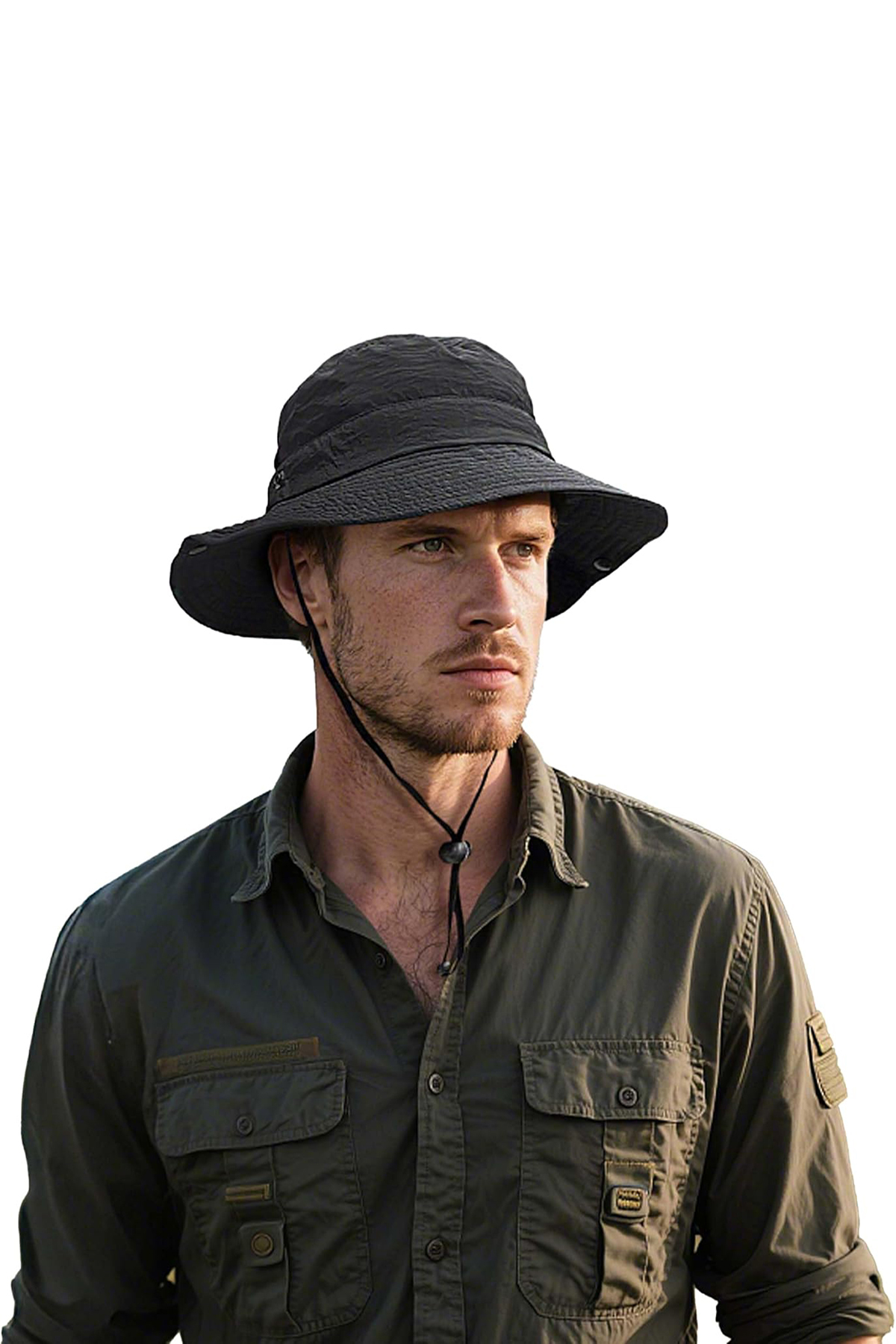 Verahed Yazlık Katlanabilir Geniş Siperlikli Siyah Safari Kovboy Şapkası Unisex Fötr Bucket Balıkçı Şapka görsel 2