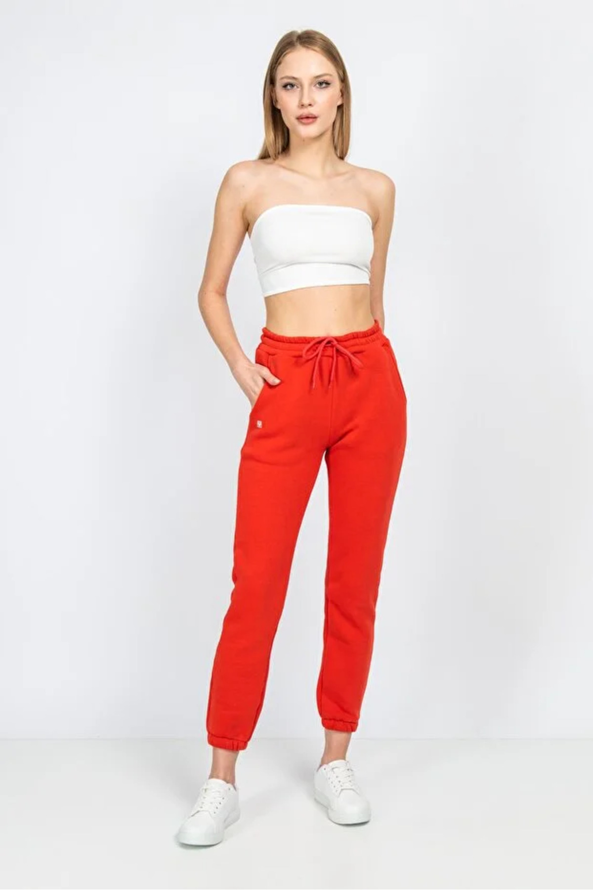Women's Cotton Sweatpants with Elastic Waist and Leg Raised Inside