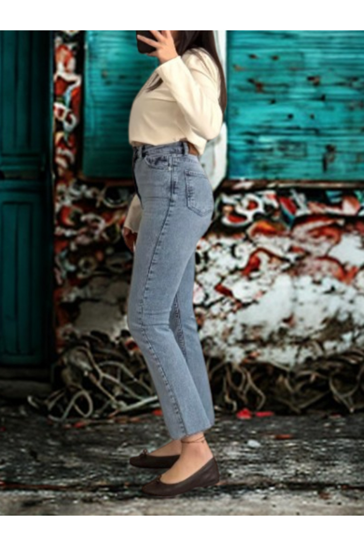 BEES JEANS  Julia Kadın Kar Mavi Mom Boy Fit Straight Jean - Görsel 4
