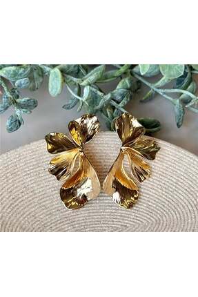 Genel Markalar Gold Dokulu Yaprak Form Küpe