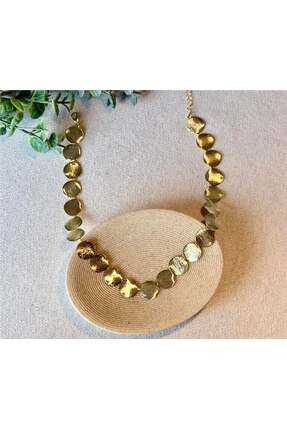 Genel Markalar Daire Plaka Detaylı Gold Kolye