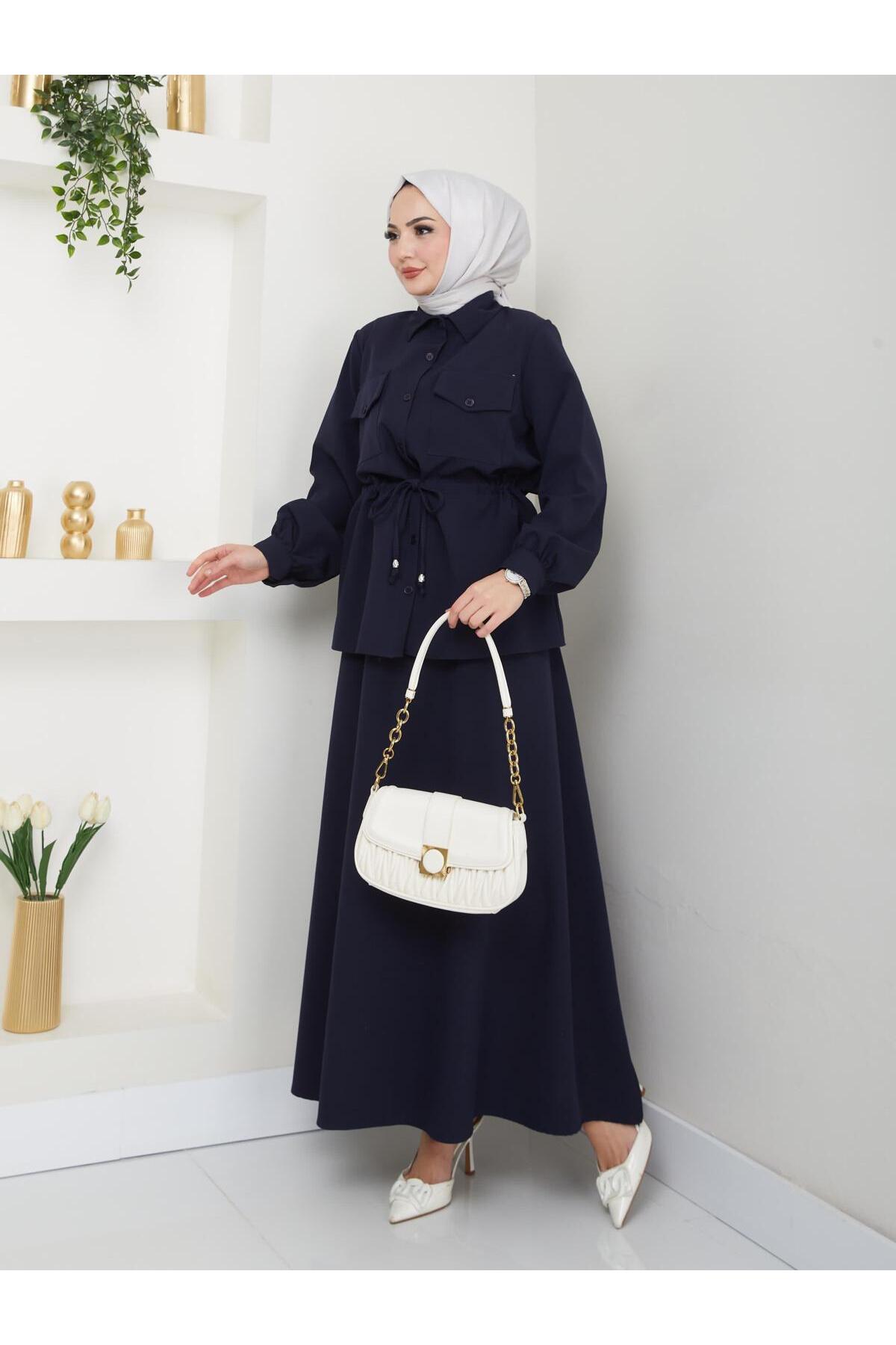 RAZENCİ Women's Two-Piece Suit with Skirt and Shirt with Pocket Details