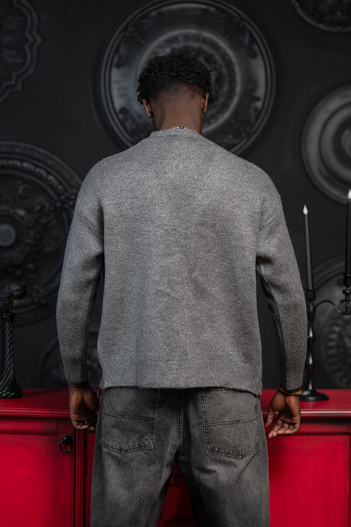 Oversize V Yaka Düğme Kapamalı Salaş Model Hırka — مشکی RT2325 — تصویر 5 از 5