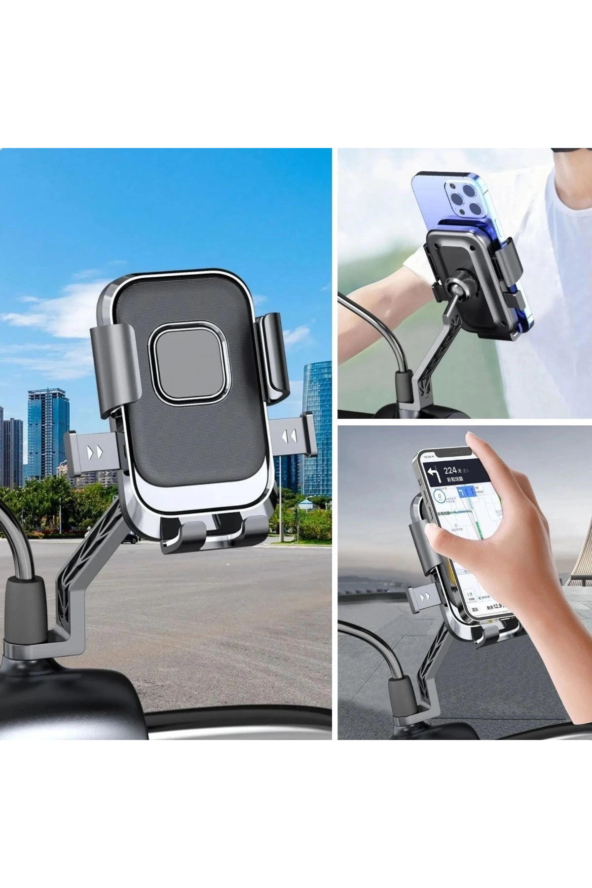 Epilons Motor,motosiklet,bisiklet ,scooter İçin 360 Derece Dönebilen Dikiz Aynası Versiyonu Telefon Tutucu A