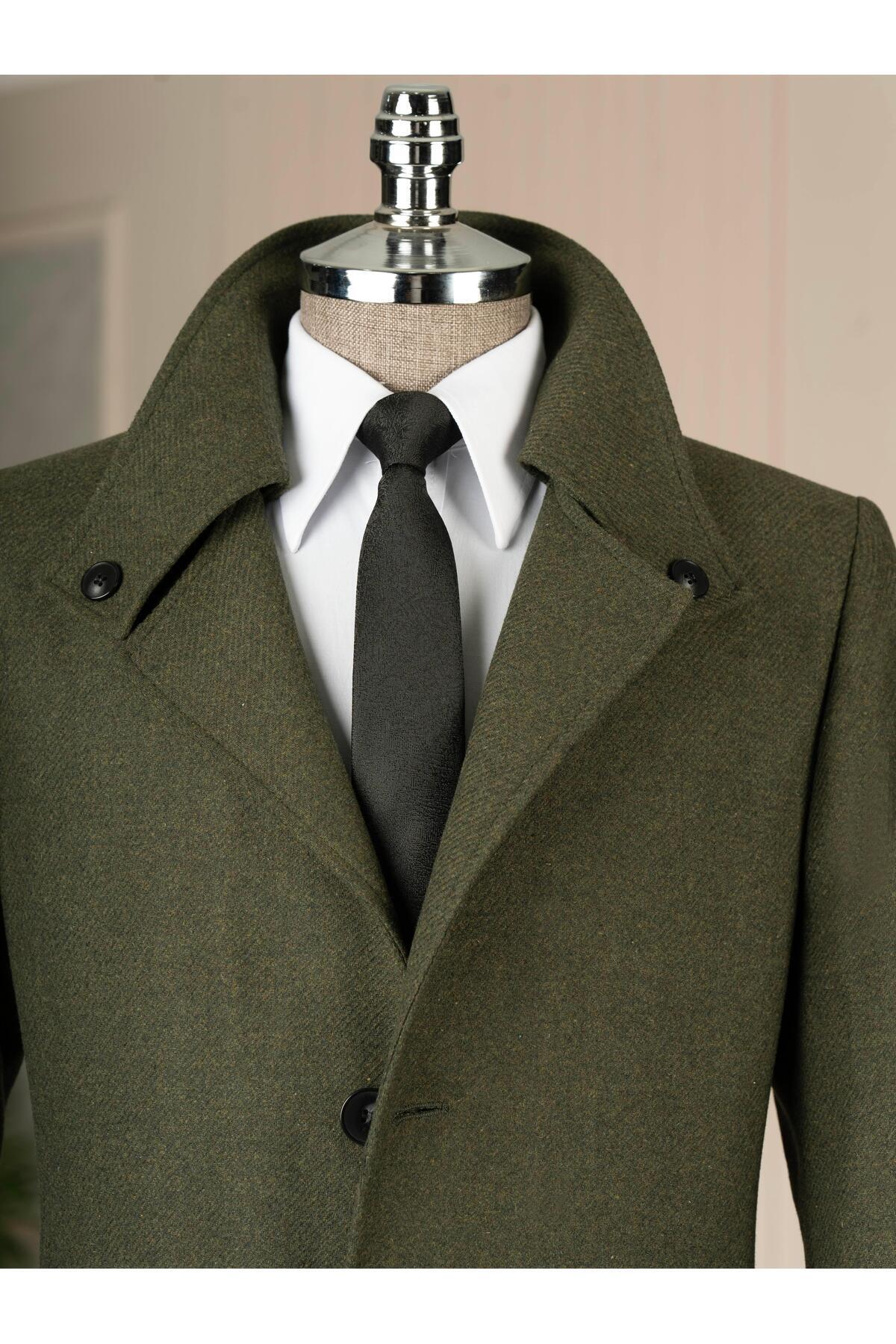 İtalyan stil slim fit kaşe yan cep erkek kaban haki T15054 — خاکی — تصویر 2 از 6