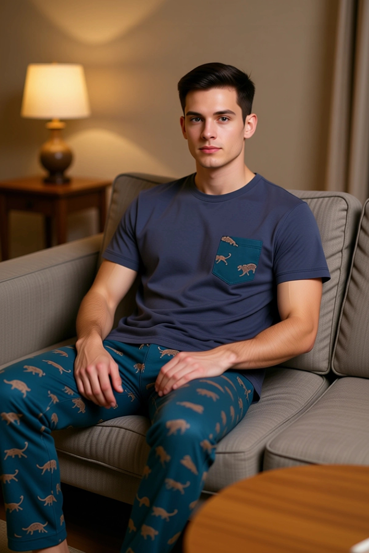 Erkek Animal Desenli Bisiklet Yaka Pamuklu Pijama Takımı Fonksiyonel Dayanıklı Kaliteli Şık