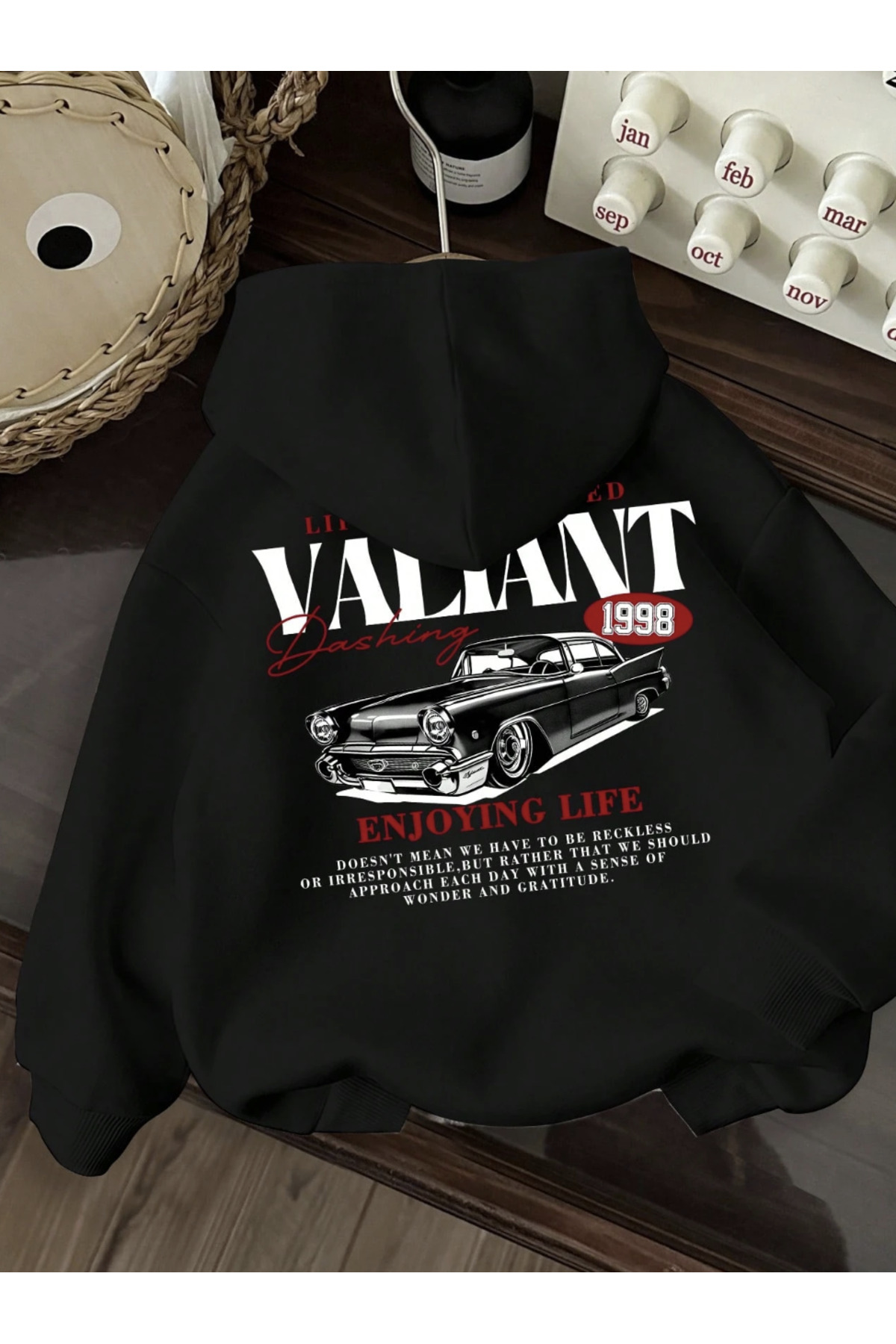 سویشرت نخی کلاه‌دار رنگارنگ سایز بزرگ طرح VALIANT مخصوص یونی‌سکس زنانه/مردانه — مشکی VALIANT-HOODED-COHERENT- — تصویر 3 از 3