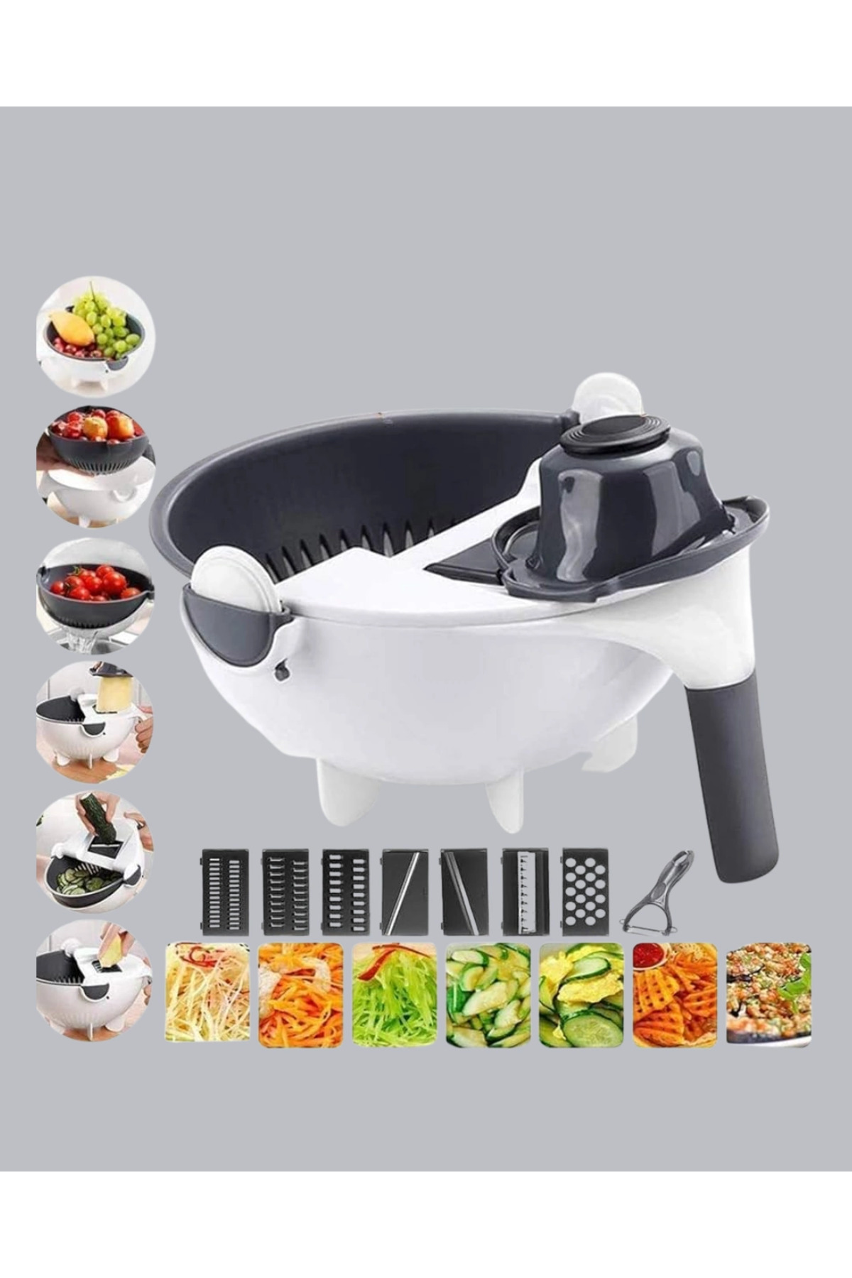 Eco Lounge Döner Mekanizmalı 5’i 1 Arada Süzgeçli Rende Sebze Meyve Doğrama Cihazı fotoğrafı 2 (önizleme)