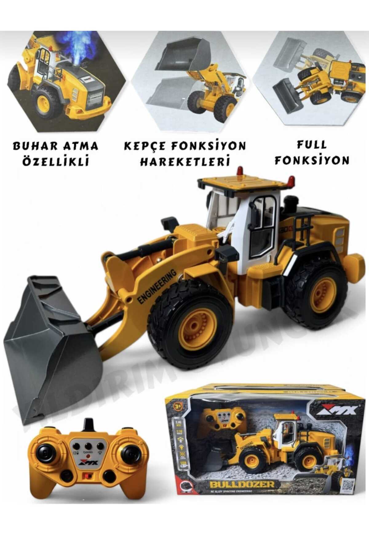 Daily Bazaar Uzaktan Kumandalı Şarjlı Sesli Işıklı 35 cm Full Fonksiyon Buldozer İş Makinesi Metal Buhar Atan