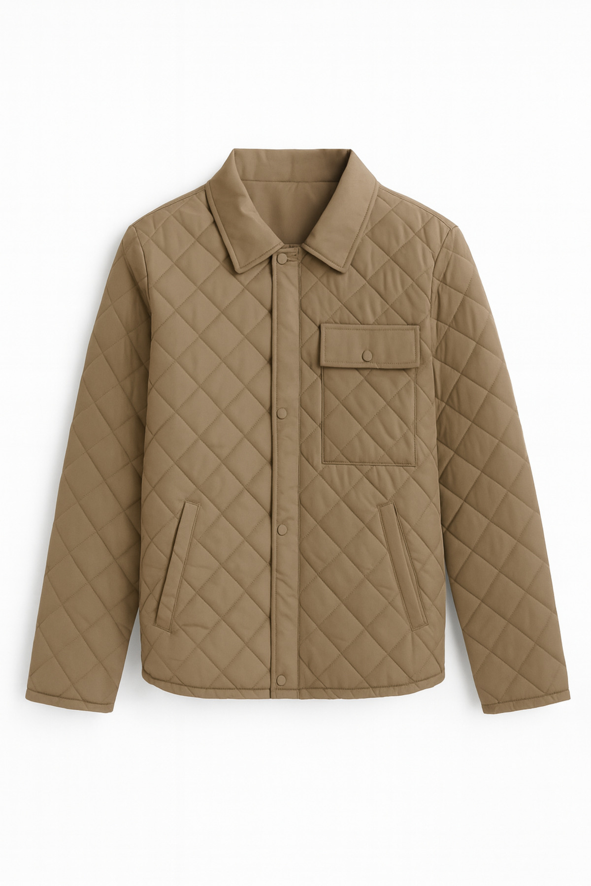 معطف مبطن بياقة قميص وسحاب ومشبك، بقصة عادية