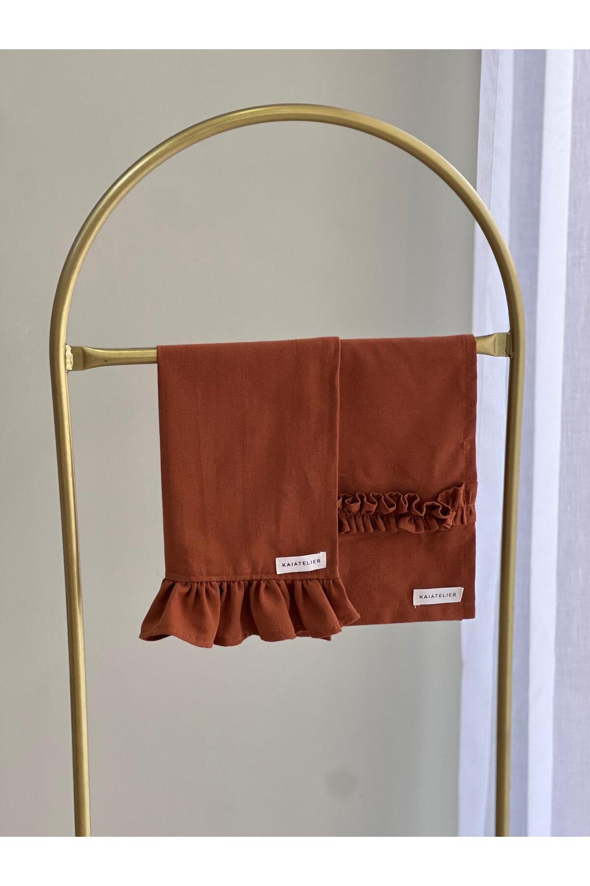 KaiAtelier 2Li Terra Keten Fırfırlı Fırın Örtüsü / Kurulama Bezi Seti