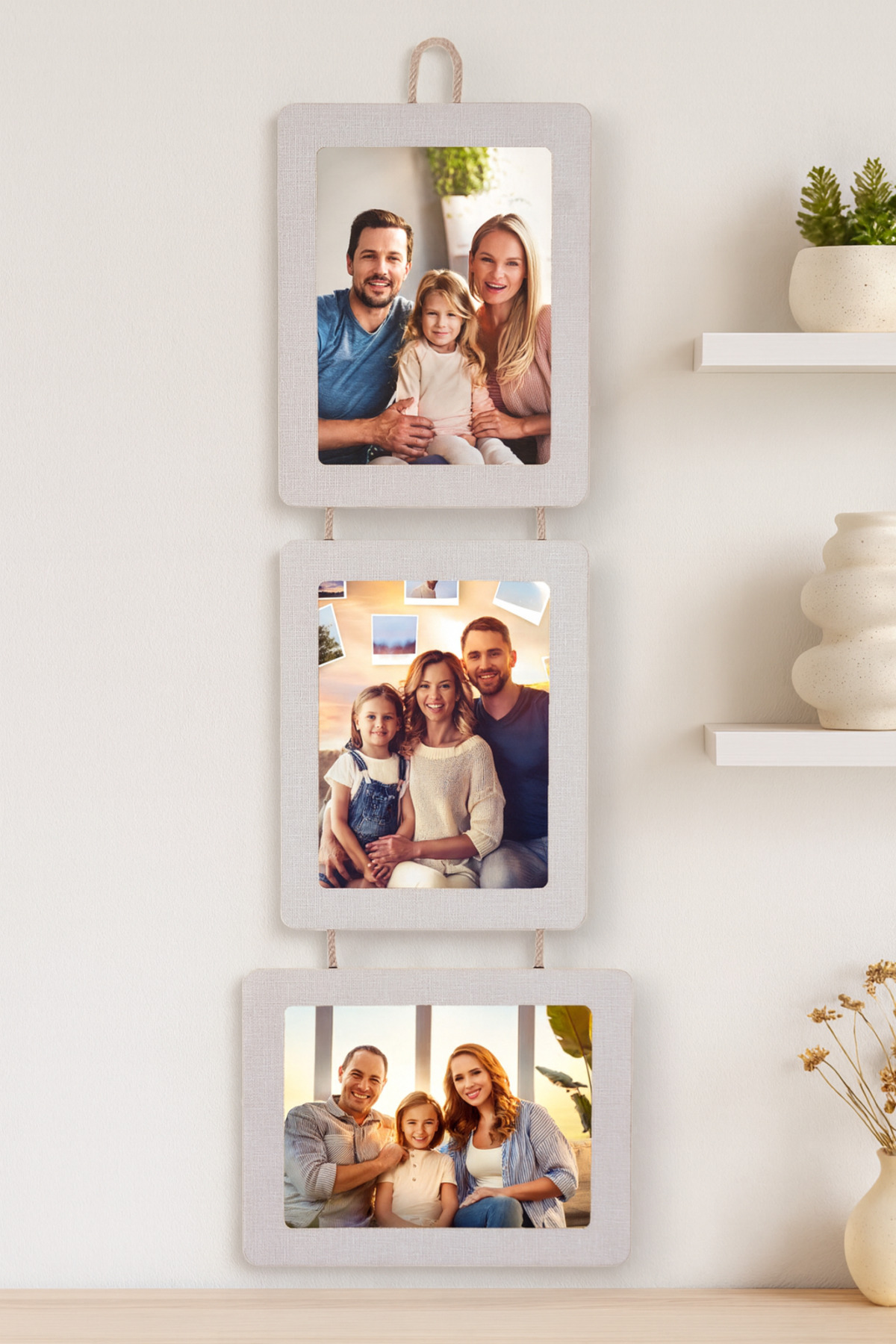 Wooden 3-Piece Drawstring 15x21 cm 2 Vertical 1 Horizontal Photo Frame Mink color