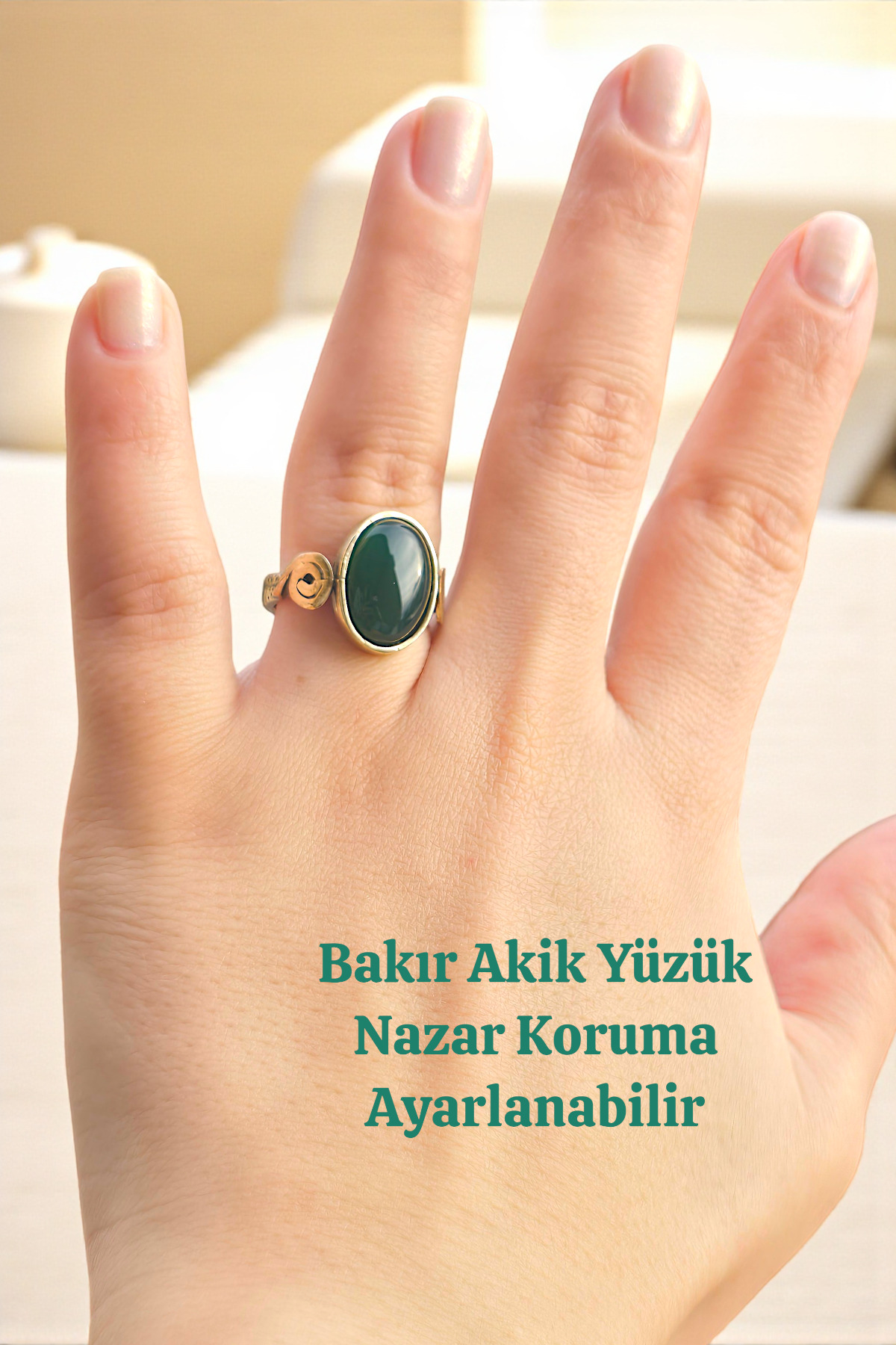 Green Agate Copper Ring Adjustable Quality 100% Copper Pure Ring