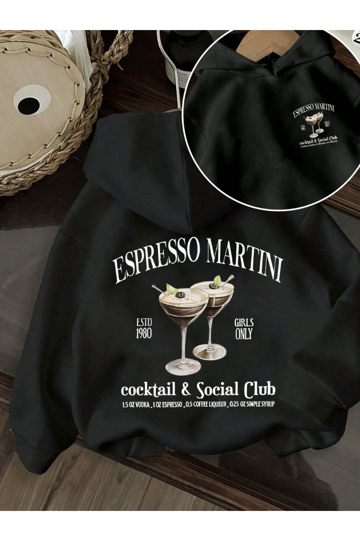 Unisex Erkek/Kadın Renkli EXPRESSO Özel Baskılı Pamuklu Oversize Kapüşonlu Sweatshirt — مشکی EXPRESSO-SWEAT-KAPÜŞONLU-COHERENT-