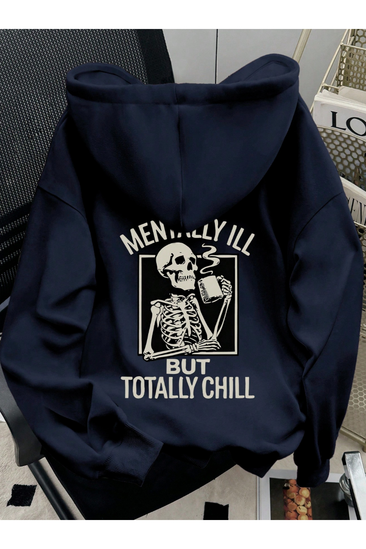 COHERENT Unisex Erkek/Kadın Renkli MENTALLY Özel Baskılı Pamuklu Oversize Kapüşonlu Sweatshirt