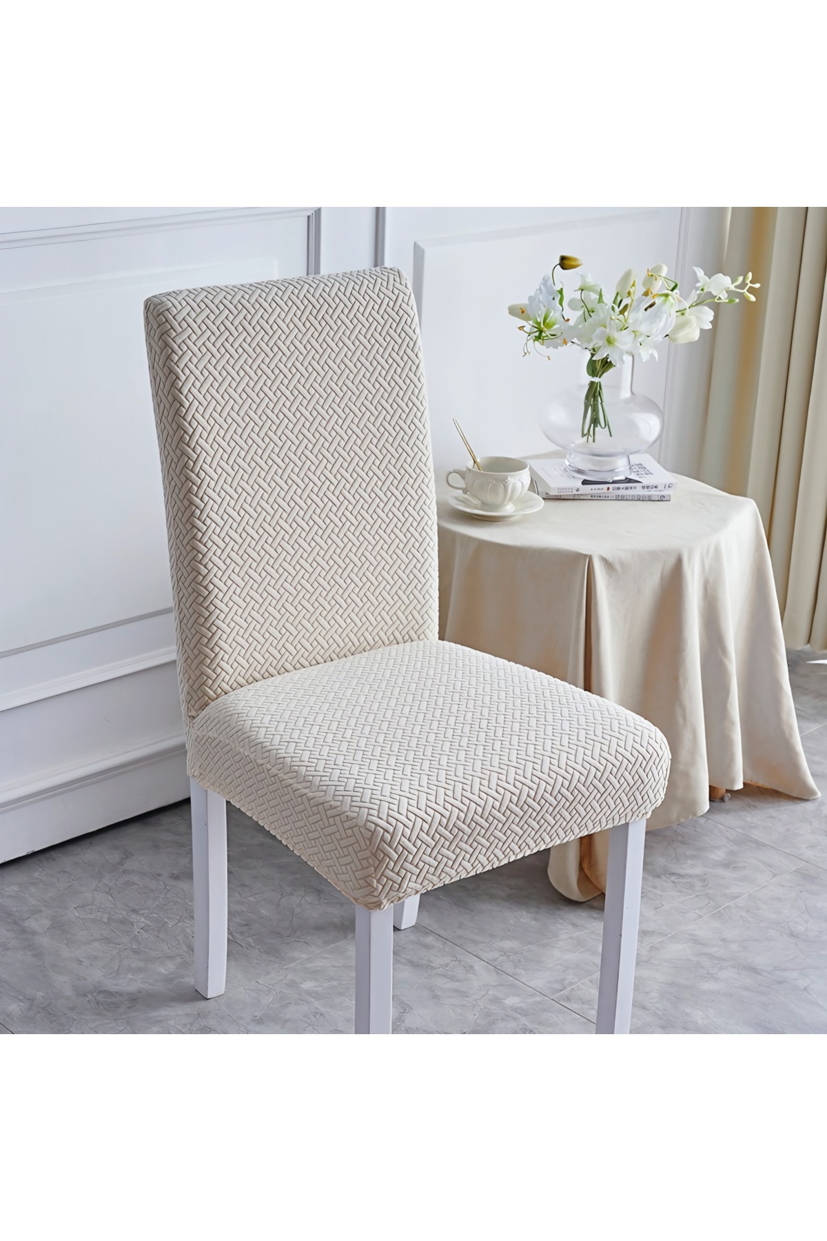 Likrali Kumaş Tuğla Desenli Sandalye Örtüsü, Lastikli, Esnekli,kaliteli Sandalye Kılıfı 1 Adet