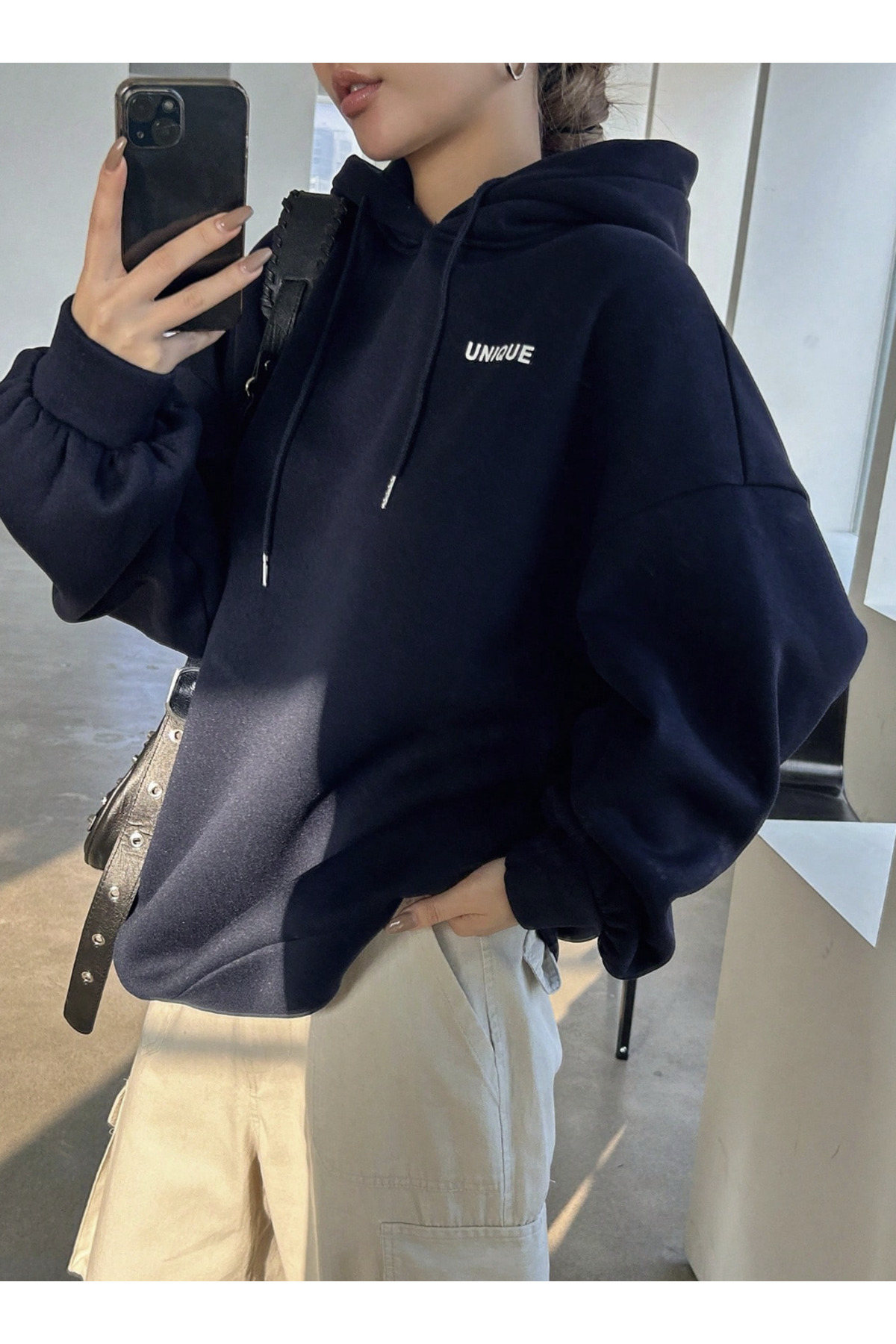 COHERENT “Yeni Sezon - Unisex Erkek/Kadın Renkli 80 Özel Baskılı Pamuklu Oversize Kapüşonlu Sweatshirt görsel 3