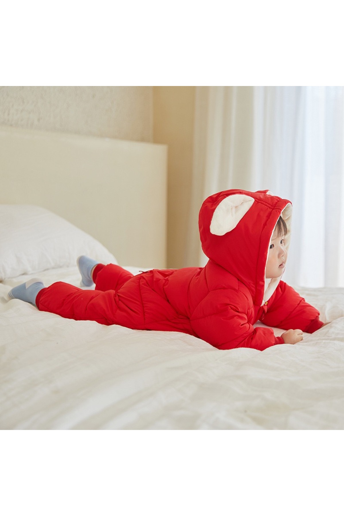 melisam.msg Kız Erkek Bebek Tavşan Kulaklı Kış Kalın Sevimli Astar Şişme Tulum Mont fotoğrafı 6 (önizleme)