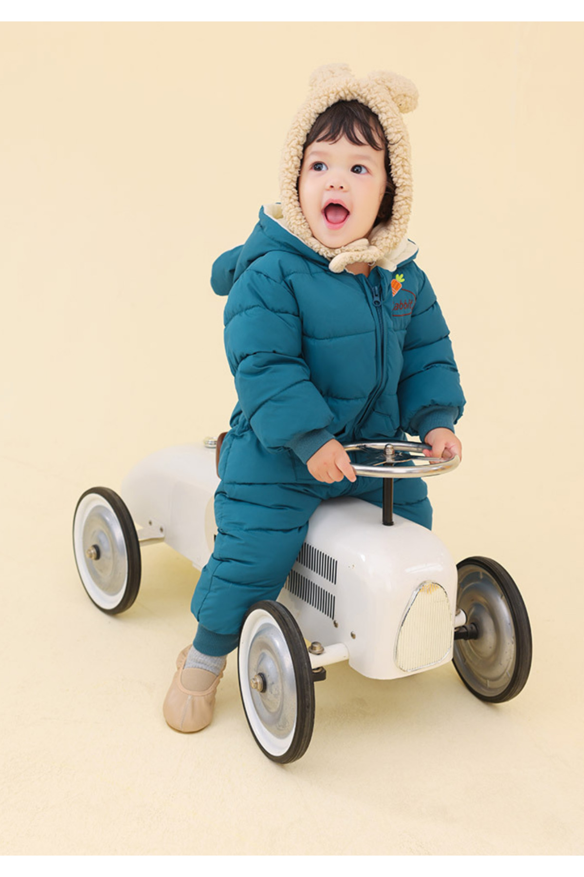 melisam.msg Kız Erkek Bebek Tavşan Kulaklı Kış Kalın Sevimli Astar Şişme Tulum Mont fotoğrafı 4 (önizleme)