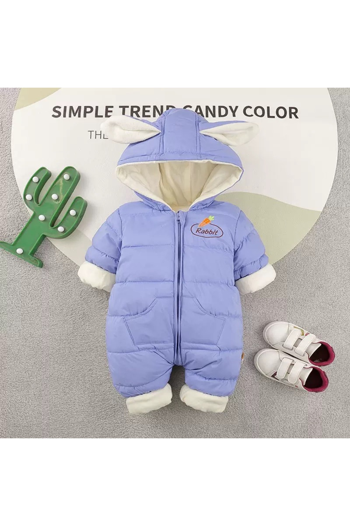 melisam.msg Kız Erkek Bebek Tavşan Kulaklı Kış Kalın Sevimli Astar Şişme Tulum Mont fotoğrafı 5 (önizleme)