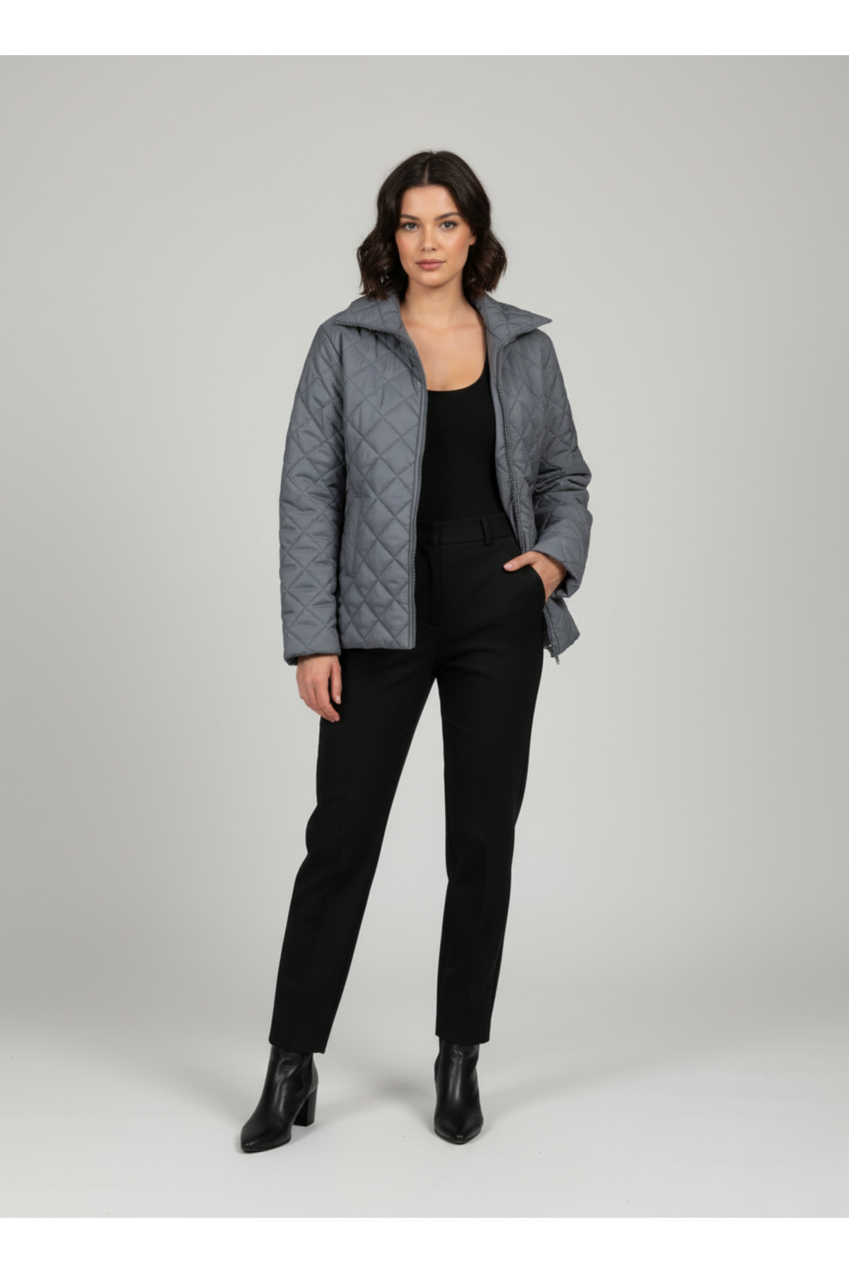 The Mrk Collection  Kadın Kapitone Antrasit Kışlık Uzun Bomber Mont - Görsel 5